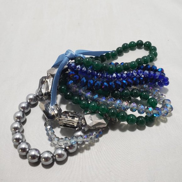 Ali khan 8pc multi blue green  color stone stretch bracelet - Picture 3 of 3